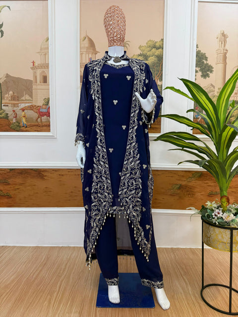 NEW LAUNCHING 3 PIECES KURTI, KOTI & PENT WITH EMBROIDERY WORK