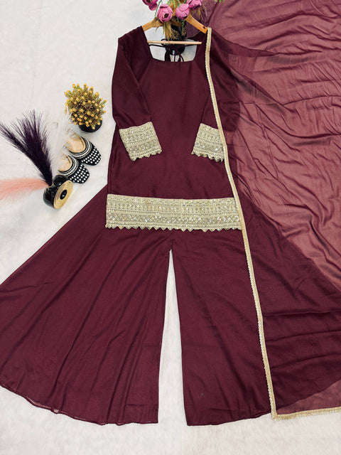 New Heavy Star Georgette With  Sequence and Coding*  Work With Full Sleeve With Latkan Dori Sarara Plazo
