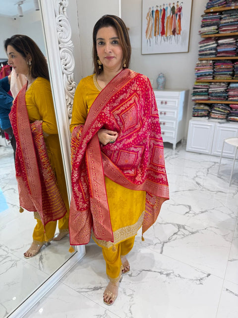 New  Designer Pure Banarasi Jequard Wiving Top With Pent & Dupatta Set