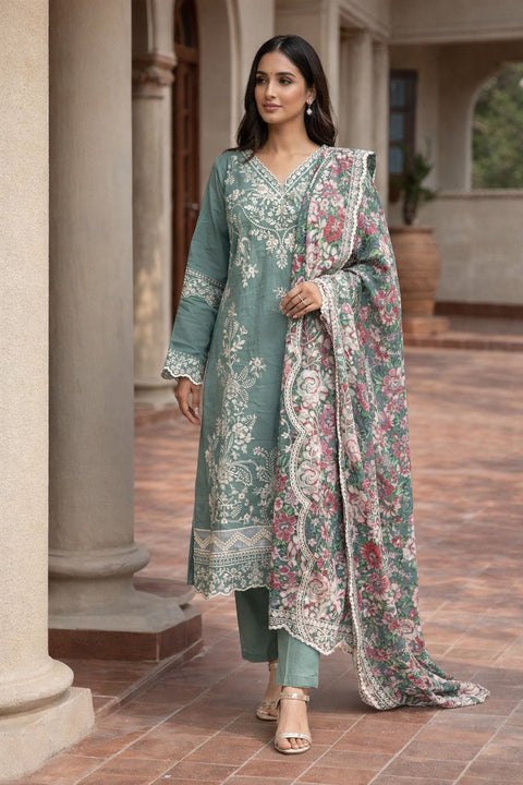New Premium Reyon With Cotton Thread Embroidery Work And Sequence Work Top with Dupatta