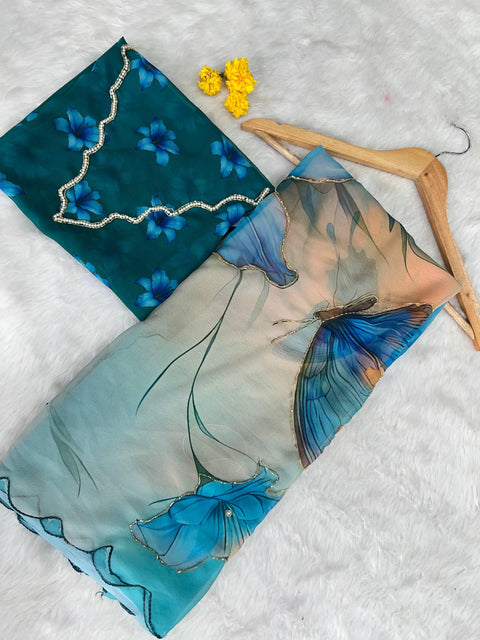New Beautiful handcrafted Soft pure Georgette handwork sarees