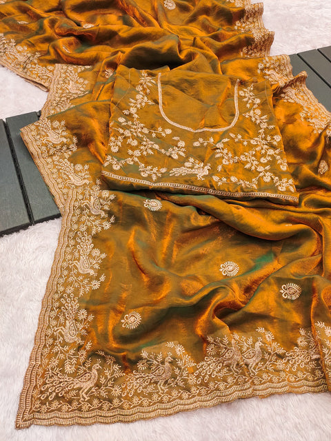 New Embroidery Threads Zari Work Patten Fancy CutWork Border
Saree