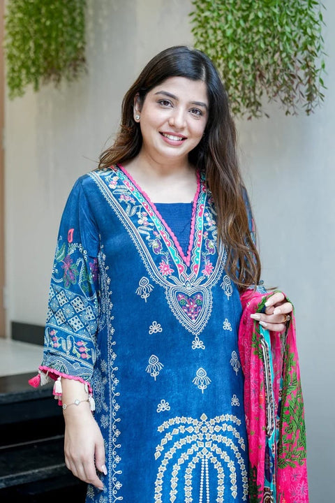 NEW COLLECTION SUIT SET Premium Muslin Kurti Pant Dupatta Set