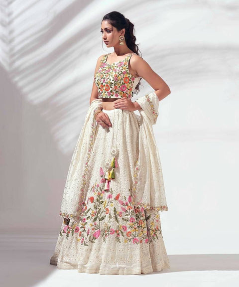 New BRIDAL WEAR HEAVY FUAX GEORGETTE CHINE SEQUENCE WORK LEHENGAS CHOLI
