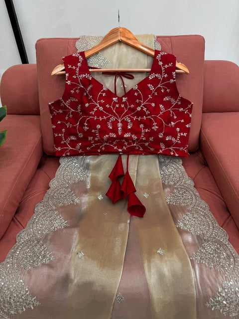 New Pure soft zimmy choo silk sarees with amazing Multy  sequence work Designer Saree