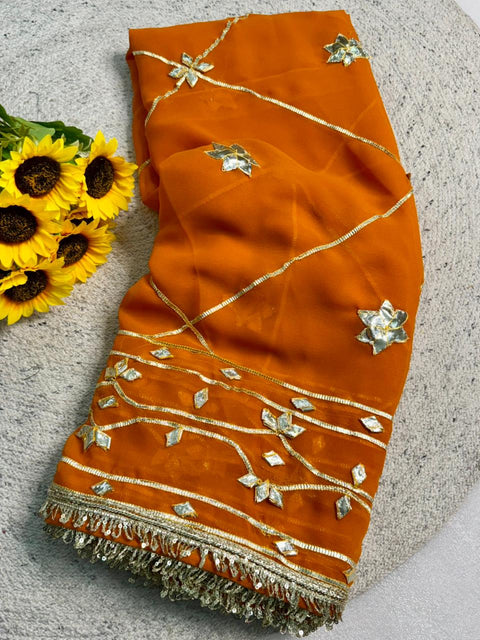 New pure chiffonJaipur Hand Dye Beautiful Gota Patti Work saree
