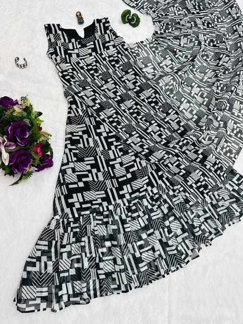 NEW SUPERHIT TRENDING FAUX GEORGETTE FABRIC WITH DIGITAL PRINT FULL FLAIR STITCHED GOWN WITH CRUSH FABRIC DUPATTA