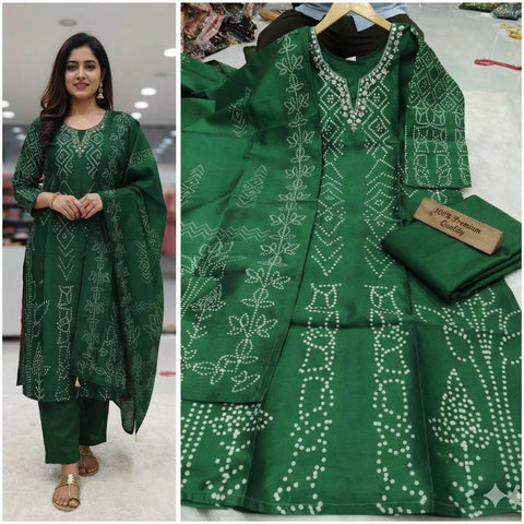 New SILK FABRIC with DIGITAL PRINT AND HANDWORK in neck with inner top with duppta