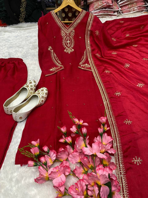 New Havy pure chinon With  embroidery coding dori work pair Suit Set