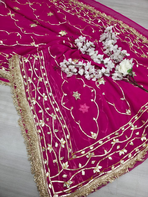 New pure chiffonJaipur Hand Dye Beautiful Gota Patti Work saree