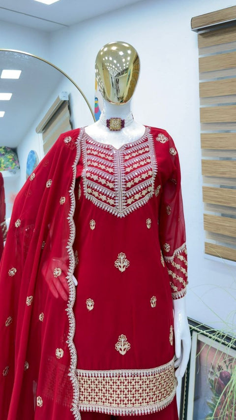 New Designer Party Top Pallazo & Dupatta Set