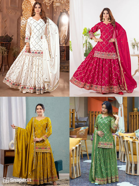 New Designer Party Wear Look Top , Sharara Plazzo  and Dupatta
