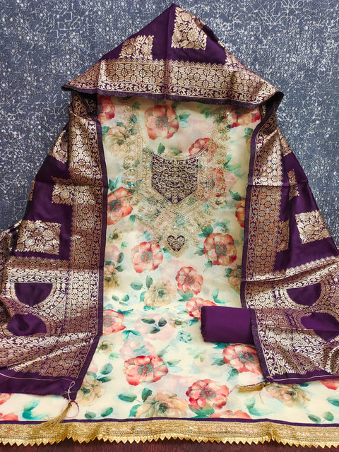 New modal chanderi print with coding work Exclusive Dress Material Suit