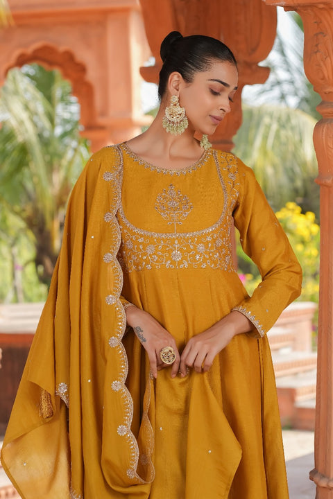 New Designer Embroidered Anarkali and Pant with Dupatta Set