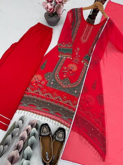 NEW DESIGNER HEAVY FUAX GEORGETTE DIGITAL PRINT HAND WORK FANCY SALWAR SUIT