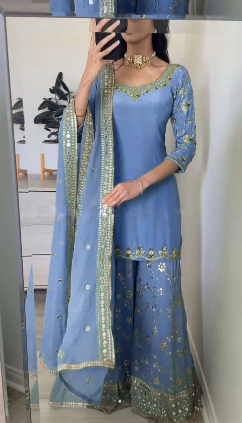 New Designer Party Wear Look Top-Plazzo and Dupatta