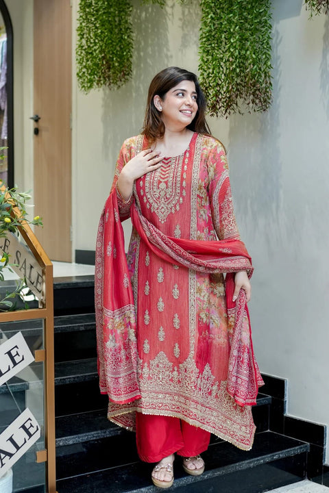 New Premium Chinon  3-piece ready-made kurti set