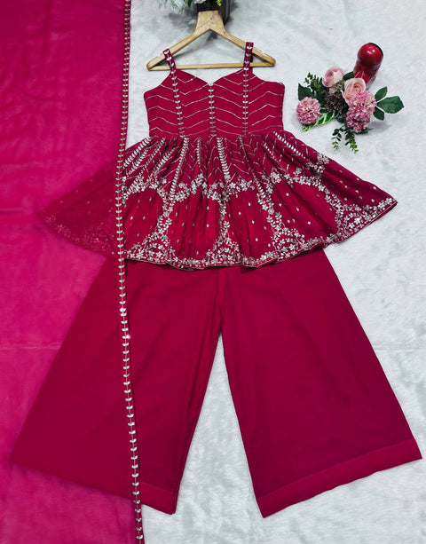 New Premium Sharara Pink SlitSuit Set
