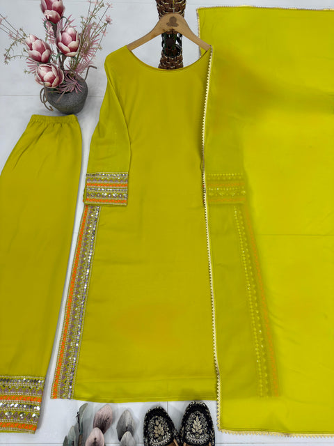 New HEAVY  FUAX GEORGETTEPARTY WEAR DESIGNER SUITPALAZZO
