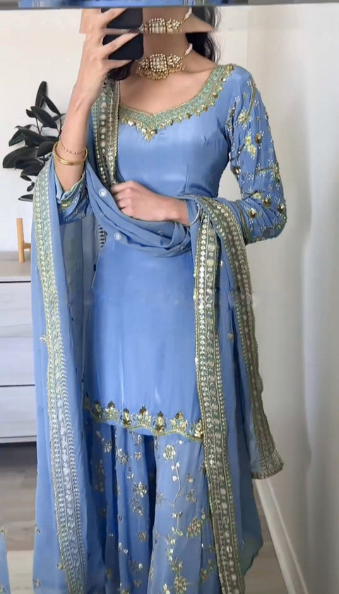 New Designer Party Wear Look Top-Plazzo and Dupatta