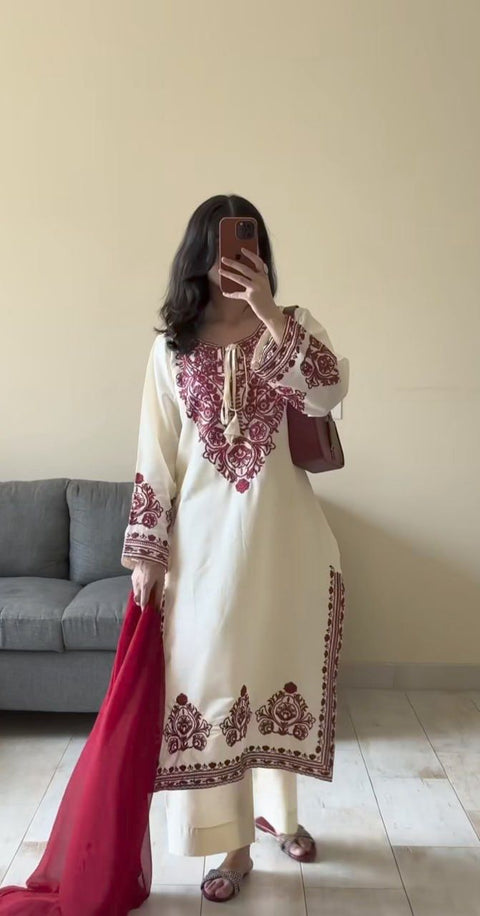 New Festival Heavy Embroidery with Thread   kurti pant Dupatta