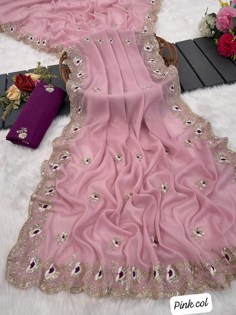 NEW ARRIVALS sequence work WITH CUTWORK BORDER SOFT Georgette silk saree