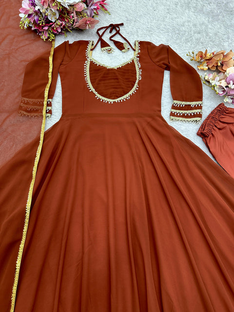 New Designer Party Wear Look Heavy Fox Georgette Gwon Pent & Dupatta Set