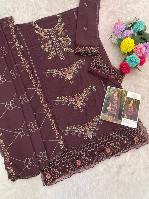 New Heavy Fox Georgette Multi Thread & Jari  With
Sequence Embroidery Stitch  Khatli Work Dress