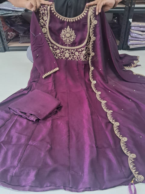 New Designer Embroidered Anarkali and Pant with Dupatta Set