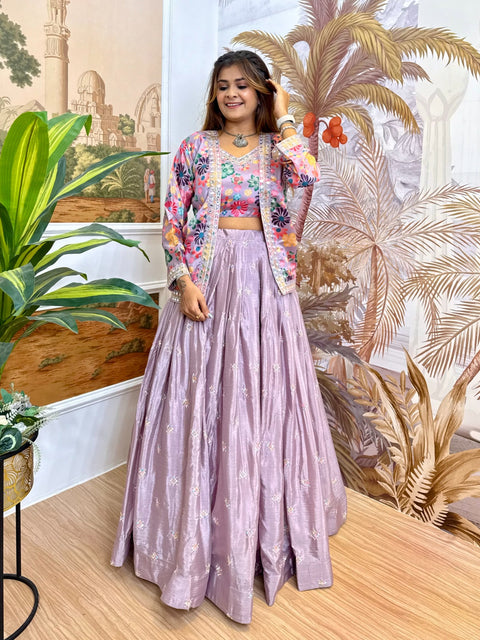 New PURE CHINON FABRIC & HEAVY EMBROIDERYEXCLUSIVE LEHENGA, BLOUSE & KOTI SET