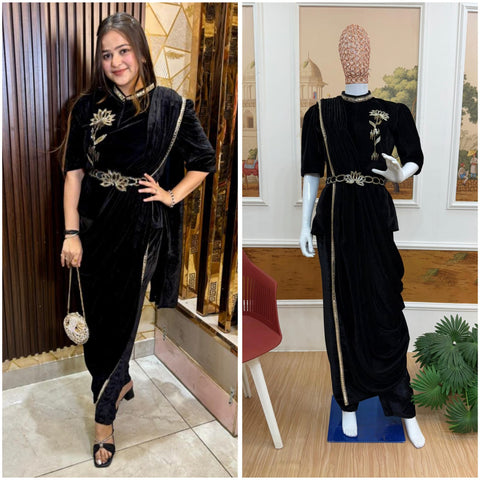 NEW SUPERHIT TRENDING 3 PCS INDO-WESTERN SAREE