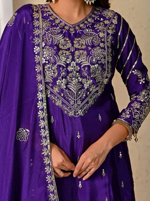 New Premium chinon Silk thread with Sequnce with Fourside lace broder  Dress