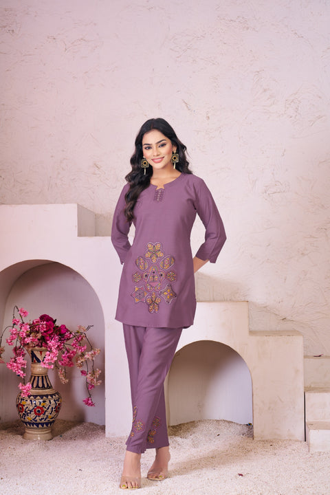 New collections Heavy RayonMulti Embroidery Thread Work Co-Ords Set