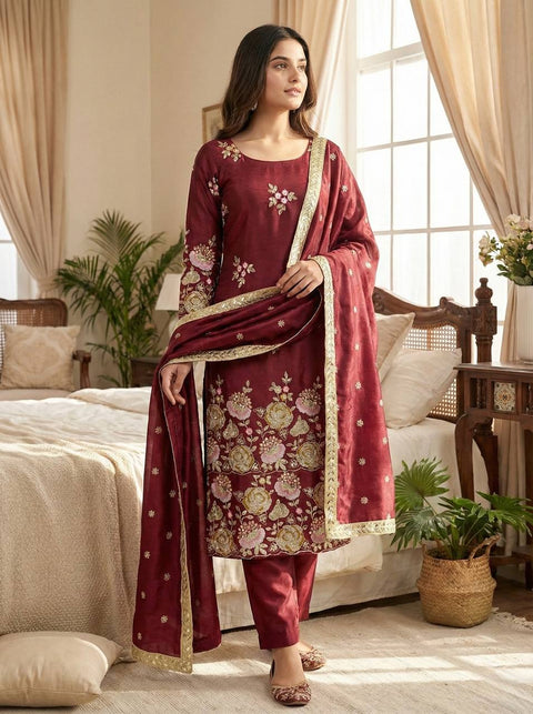 New Designer Collection In Pure Heavy  Organza poly silk With Heavy Embroidery Sequence Work Top-Bottom And Dupatta Set