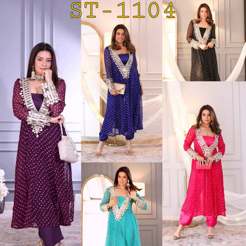 NEW SUPERHIT TRENDING KURTI, PENT & BLOUSE ON CHINON FABRIC WITH DIGITAL PRINT AND REAL MIRROR HAND WORK