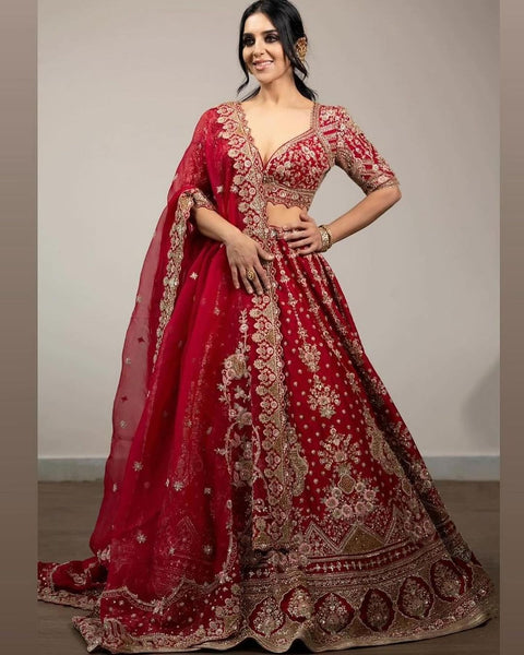 New Premium Malai Satin Embellished With Beautiful Thread Embroidery lehenga