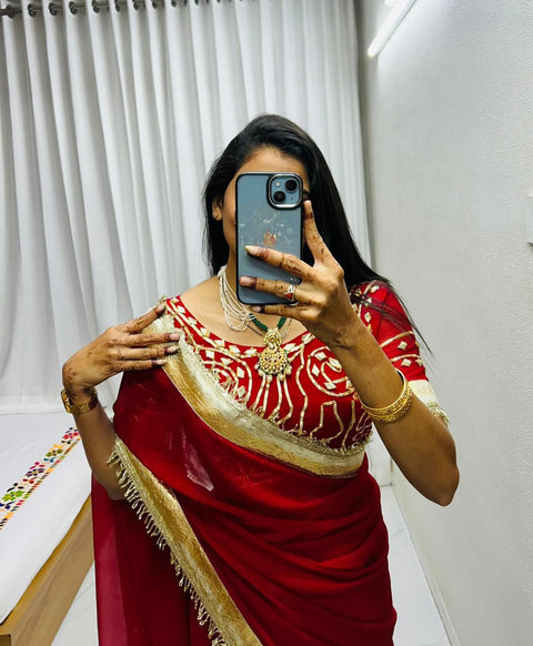 New Premium LaunchOriginal Hand Charkhi Gotta PattiSaree