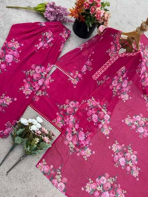 New Designer Collection In Pure Faux Georgette Top-Bottom And Dupatta Set