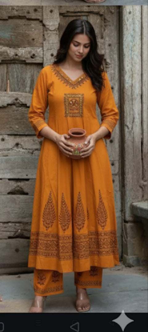 New Pure Cotton discharge print kurti with pant and mulmul printed dupatta