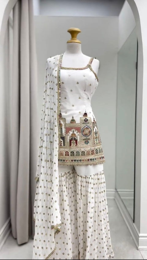 New beautiful Designer Suit on Foux Gorgette fabric With Inner and Thred & Sequnce work shara