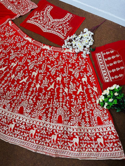 New  BRIDAL WEAR HEAVY EMBROIDERY CHINE STITCHED WITH REAL MIRROR HAND WORK LEHENGAS CHOLI