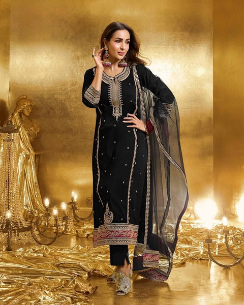 NEW DESIGNER PARTY WEAR HEAVY EMBROIDERY CODING SEQUENCE WORK 3 PIS SUIT SET