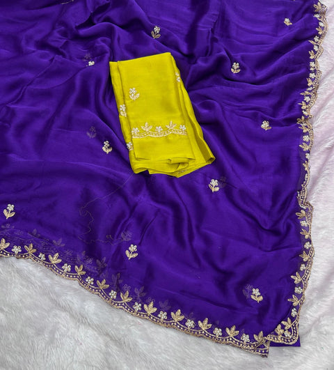 New Arrivals BestBeautiful Zari Embroidery Work With All Over Handwork With Cut Work Border Saree