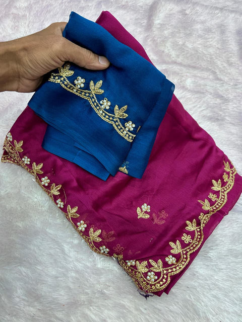 New Arrivals BestBeautiful Zari Embroidery Work With All Over Handwork With Cut Work Border Saree