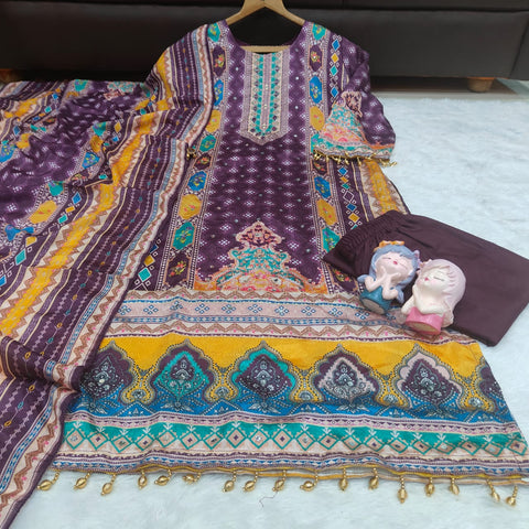 New DESIGNER WEAR JAYPURI TRENDING  TOP WITH PRINTED WORK WITH MIROR WORK WITH PLAZZO AND DUPATTA