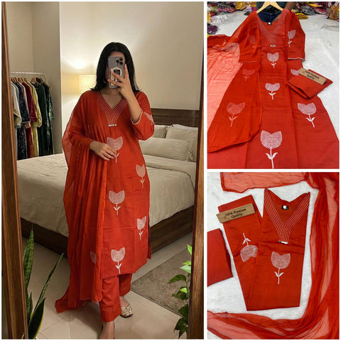 New beautiful ROMAN SILK FABRIC with Embroidery work in neck and front with inner dress