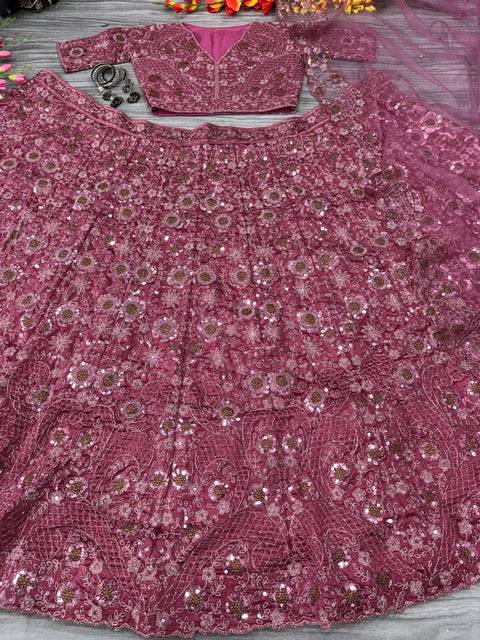 New Premium Chinon Silk Embellished With Heavy Thread Embroidery ,Glitter Dori And Heavy Sequins Work Lehenga
