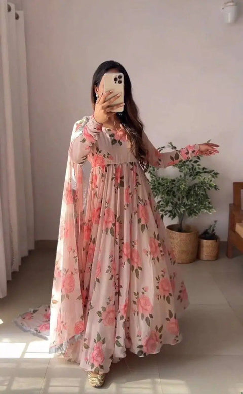 New Premium Printed Attractive Party Wear Georgette Gown