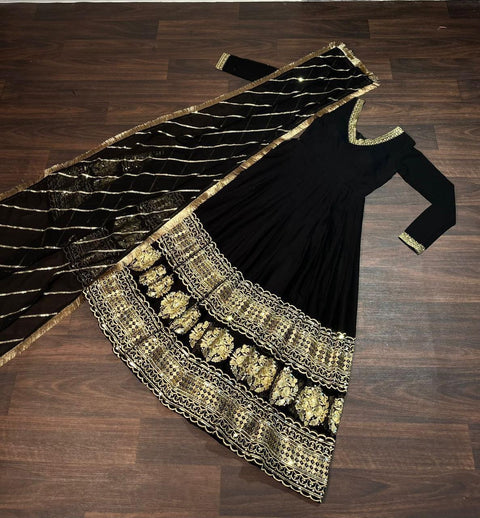 New Faux Blooming Gown with Dupatta With Attractive Embroidered Sequins work with Lace Border