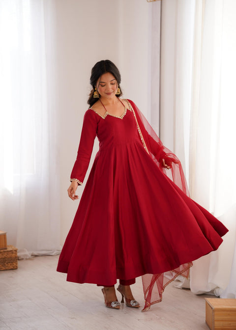 New PURE ROMANSILK CHANDERI FABRIC FULLY FLARE ANARKALI,WITH DUPPTA SET